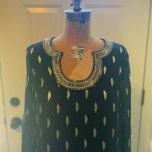 Lilly Pulitzer Navy Dress with Gold Feather Pattern - Picture 3 of 10